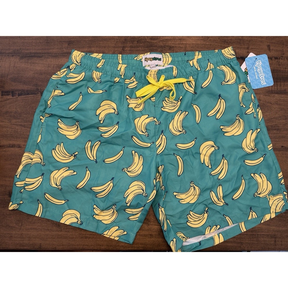 Tipsy Elves, Men's Board Short Swim Trunks, Mesh Line, Banana Theme Size XXL NWT